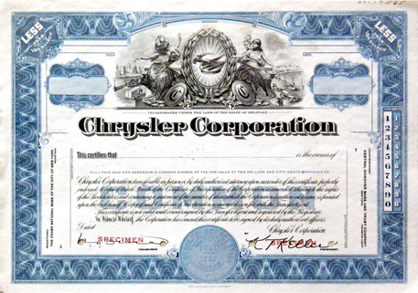 Chrysler common specimen certificate 1950
